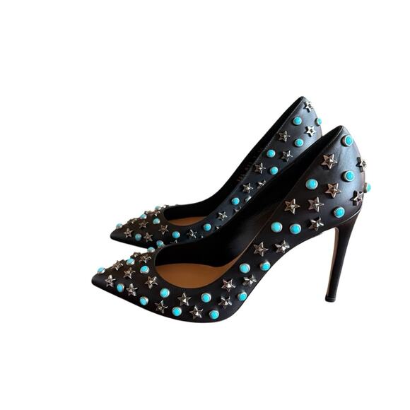 Valentino Garavani Star Studded Turquoise Stud Rockstar Leather Pumps EU 38 US 8 - Picture 4 of 15